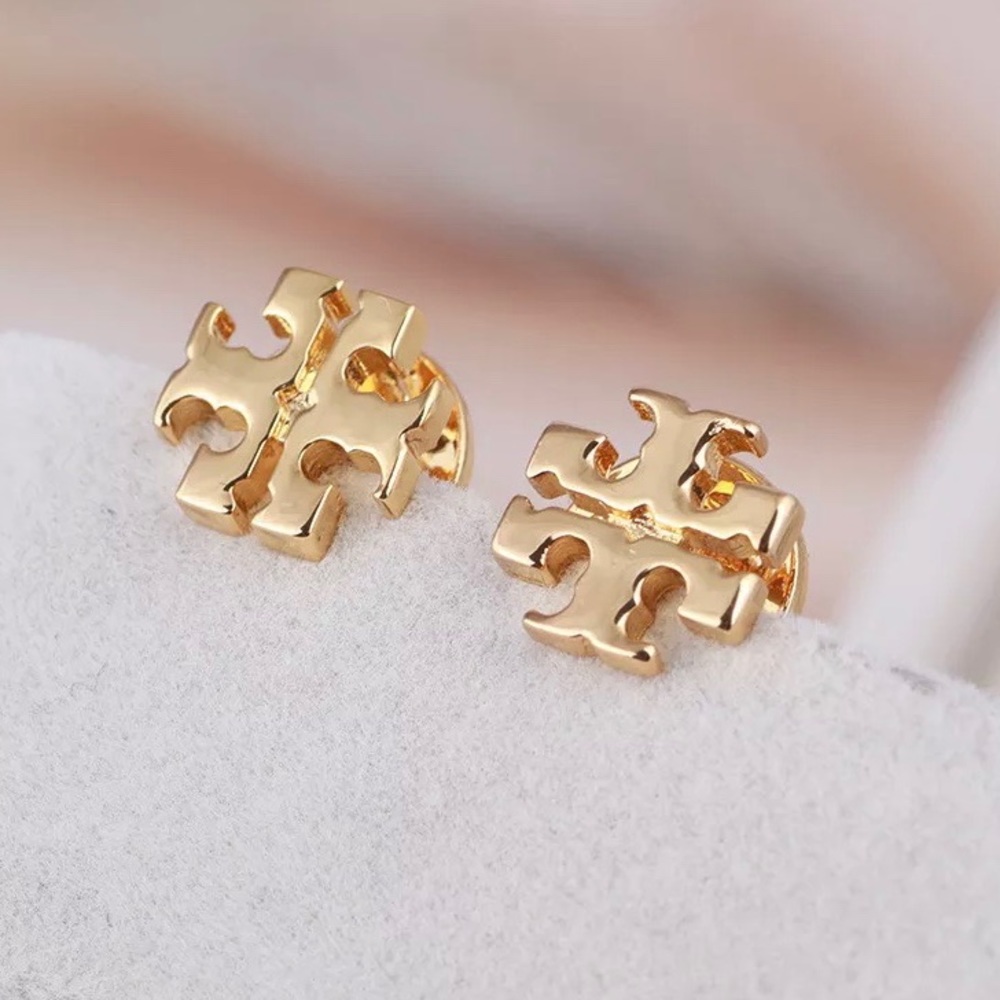 Tory Burch GOLD Small T Logo Stud Earrings - Picture 4 of 5